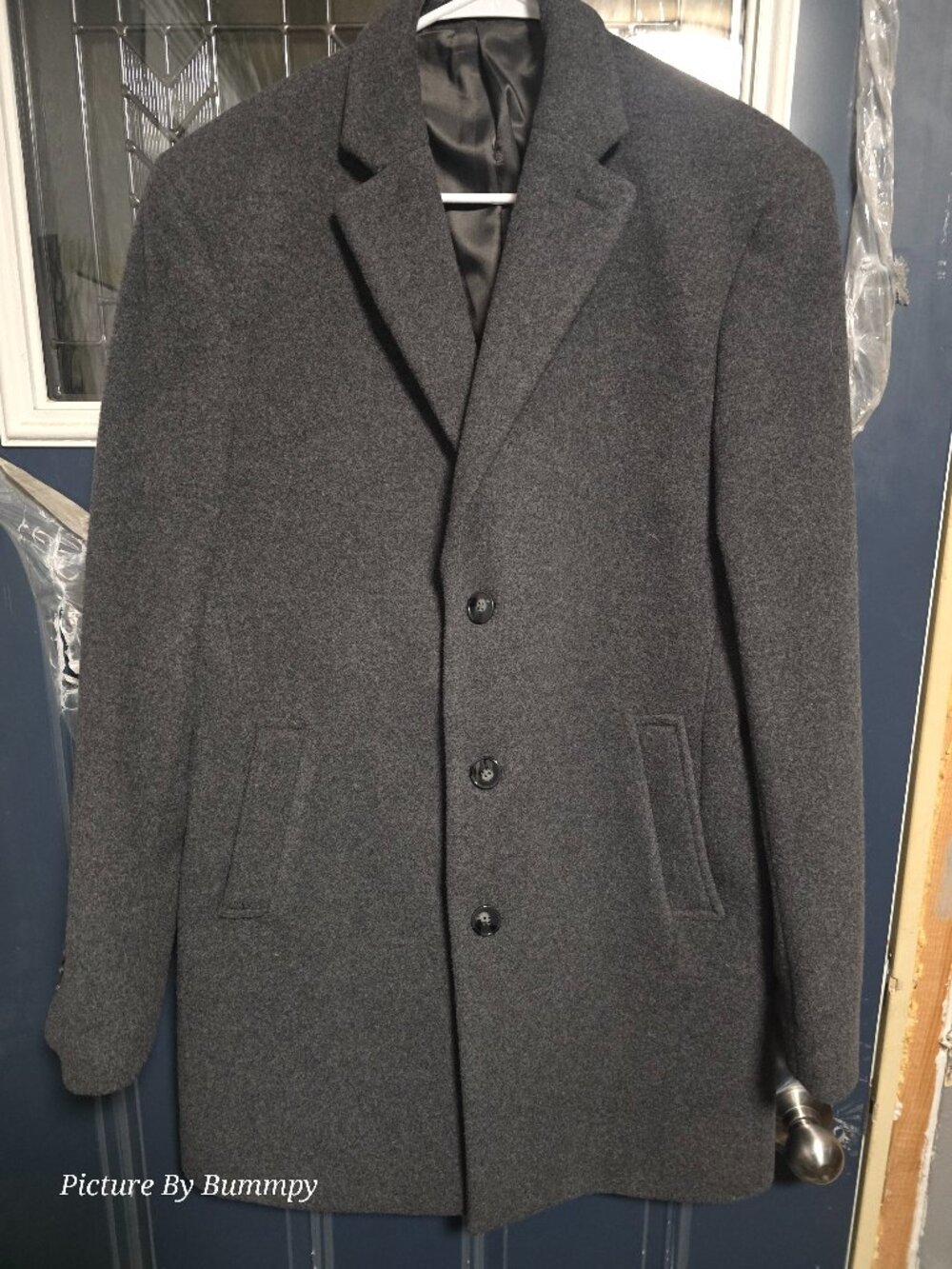 Calvin Klein Charcoal Gray Wool Blend Single Breasted Overcoat 40L Extended Long